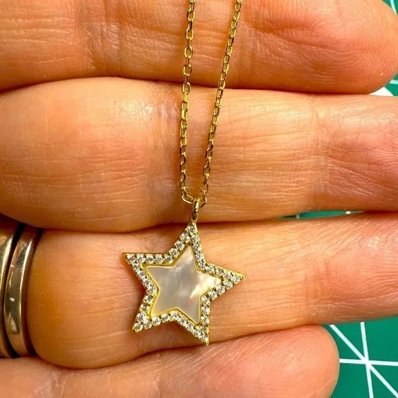 NWT Argento Vivo 18K Over Sterling Silver Star Mop Necklace - Picture 1 of 4